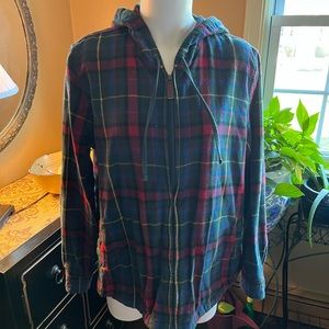 LL Bean plaid hooded sweatshirt with pockets